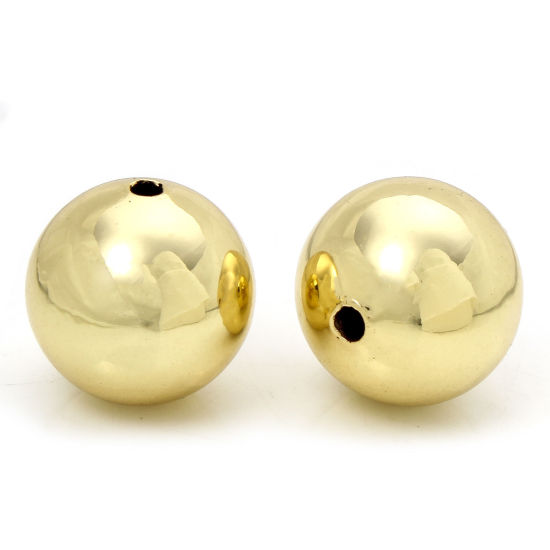 Bild von 2 PCs Eco-friendly Brass Simple Beads For DIY Charm Jewelry Making 18K Real Gold Plated Ball About 16mm Dia., Hole: Approx 2mm