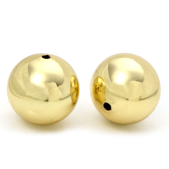 Bild von 2 PCs Eco-friendly Brass Simple Beads For DIY Charm Jewelry Making 18K Real Gold Plated Ball About 18mm Dia., Hole: Approx 2mm