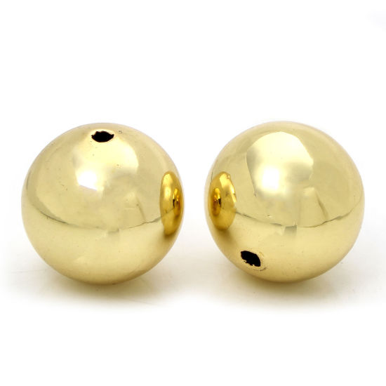 Bild von 2 PCs Eco-friendly Brass Simple Beads For DIY Charm Jewelry Making 18K Real Gold Plated Ball About 20mm Dia., Hole: Approx 2mm