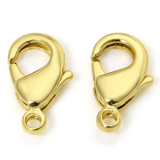 Picture of 2 PCs Eco-friendly Brass Lobster Clasp Findings 18K Real Gold Plated 12mm x 7mm