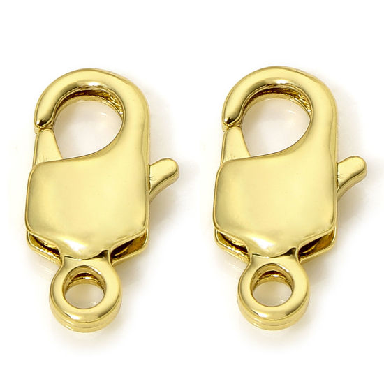 Picture of 2 PCs Eco-friendly Brass Lobster Clasp Findings 18K Real Gold Plated 13mm x 6.5mm