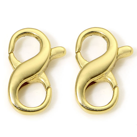 Picture of 1 Piece Eco-friendly Brass Lobster Clasp Findings 18K Real Gold Plated 13.5mm x 9mm