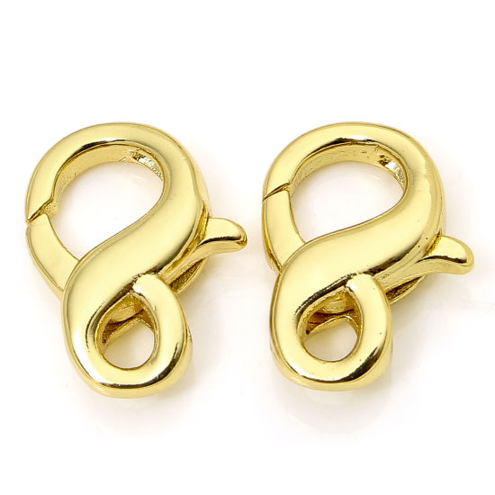 Picture of 1 Piece Eco-friendly Brass Lobster Clasp Findings 18K Real Gold Plated 15mm x 11mm