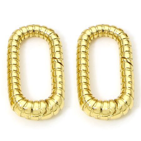 Image de 1 Pièce Fermoirs à Ressort en Laiton Respectueux de la Nature Tressé Rectangle Plaqué Or Véritable 18K 16mm x 9mm