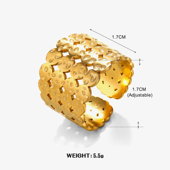 Изображение 1 ШТ вакуумное покрытие 304 Нержавеющая Сталь Серия Молотока Открытый Кольца 18K позолоченный Круглые ажурная резьба 17мм(Американский Размер 6.5)