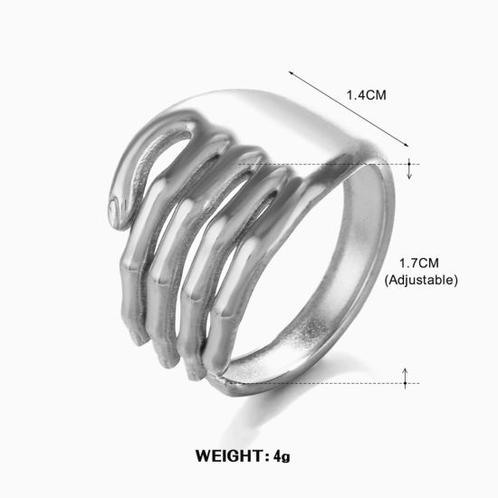 Изображение 1 ШТ 304 Нержавеющая Сталь Инс Стиль Открытый Кольца Серебряный Тон Рука 17мм(Американский Размер 6.5)