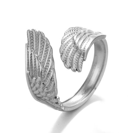 Picture of Vacuum Plating 304 Stainless Steel Ins Style Open Rings Multicolor Wing Feather