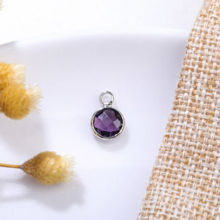 Picture of Brass & Glass Birthstone Charms Multicolor Round 6mm Dia.