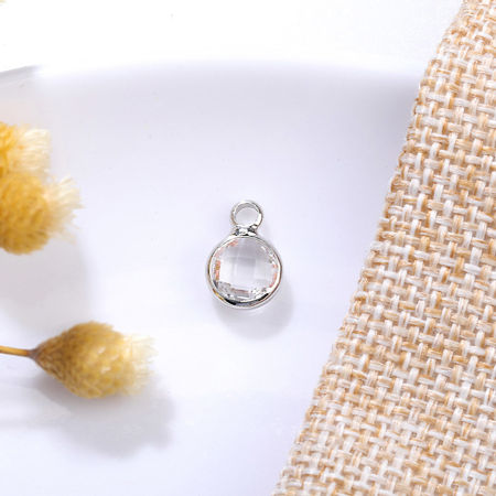 Picture of Brass & Glass Birthstone Charms Multicolor Round 6mm Dia.