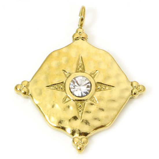 Immagine di 1 Pz Placcatura Sottovuoto PVD Ecologica 304 Acciaio Inossidabile Galassia Ciondoli Tondo 18K Vero Oro Placcato Stella Trasparente Strass 24mm x 20.5mm