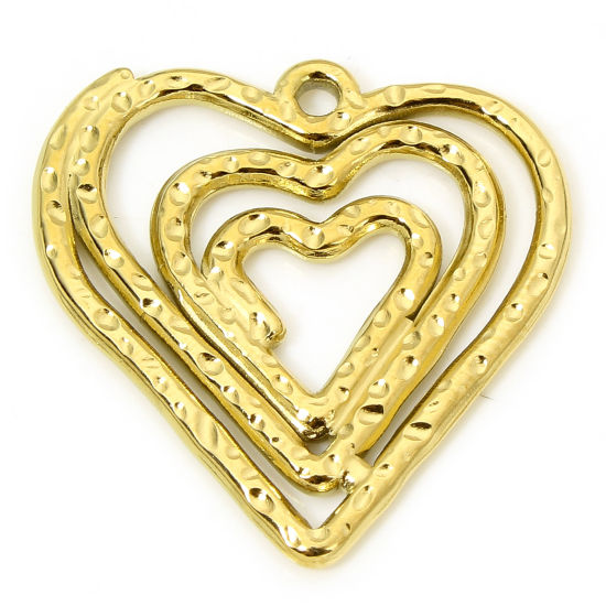 Immagine di 1 Pz Placcatura Sottovuoto PVD Ecologica 304 Acciaio Inossidabile Martellato Ciondoli Cuore 18K Vero Oro Placcato Spirale Filigrana 26.5mm x 26mm