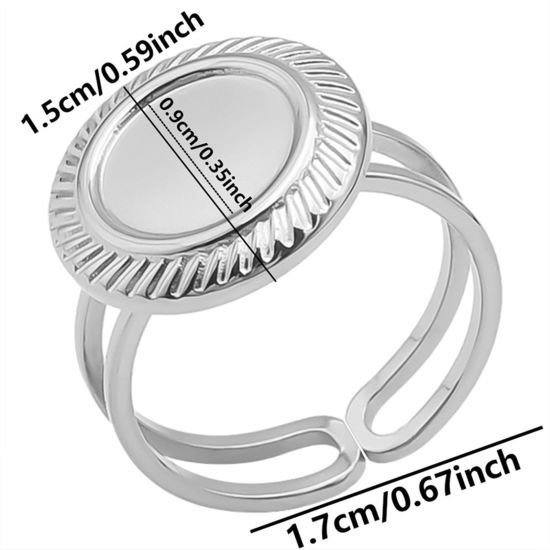 Bild von 1 Stück 304 Edelstahl Offen Verstellbar Ring Silberfarbe Cabochon Fassung (Für 9mm) 17mm (US Größe 6.5)