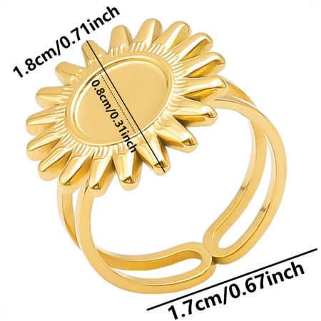 Image de 1 Pièce Bagues Ouvert Ajoustable en 304 Acier Inoxydable Placage sous Vide Doré Cabochon Rapportable (Convenable à 8mm Dia) 17mm (Taille d'US 6.5)