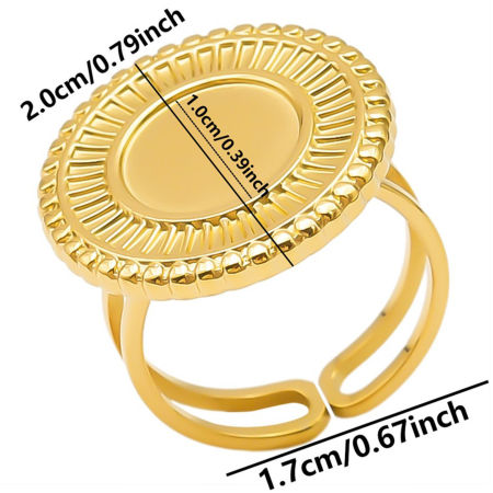 Immagine di 1 Pz Placcatura Sottovuoto 304 Acciaio Inossidabile Aperto Regolabile Anello Oro Placcato Basi per Cabochon (Adatto 10mm) 17mm (taglia di US: 6.5)