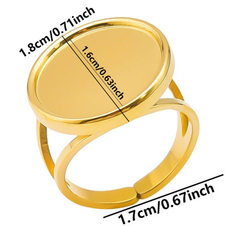 Immagine di 1 Pz Placcatura Sottovuoto 304 Acciaio Inossidabile Aperto Regolabile Anello Oro Placcato Basi per Cabochon (Adatto 16mm) 17mm (taglia di US: 6.5)
