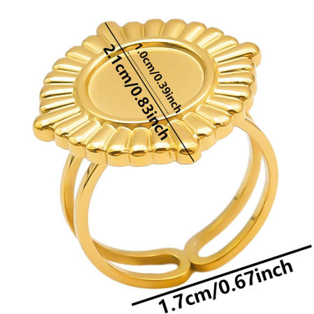 Immagine di 1 Pz Placcatura Sottovuoto 304 Acciaio Inossidabile Aperto Regolabile Anello Oro Placcato Basi per Cabochon (Adatto 10mm) 17mm (taglia di US: 6.5)