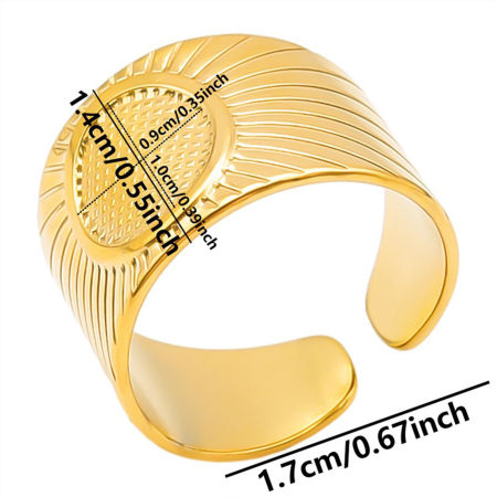 Immagine di 1 Pz Placcatura Sottovuoto 304 Acciaio Inossidabile Aperto Regolabile Anello Oro Placcato Basi per Cabochon (Adatto 14mmx9mm) 17mm (taglia di US: 6.5)