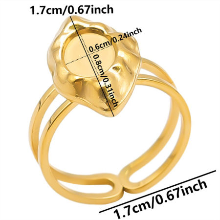 Immagine di 1 Pz Placcatura Sottovuoto 304 Acciaio Inossidabile Aperto Regolabile Anello Oro Placcato Basi per Cabochon (Adatto 8mmx6mm) 17mm (taglia di US: 6.5)