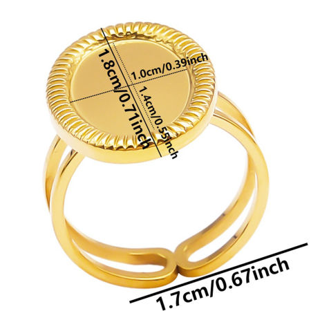 Image de 1 Pièce Bagues Ouvert Ajoustable en 304 Acier Inoxydable Placage sous Vide Doré Cabochon Rapportable (Convenable à 14mmx10mm) 17mm (Taille d'US 6.5)