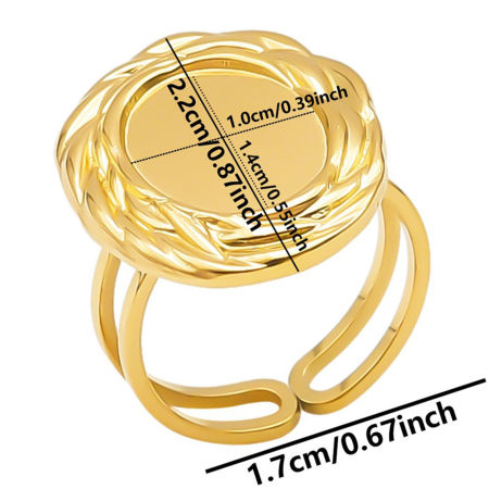 Image de 1 Pièce Bagues Ouvert Ajoustable en 304 Acier Inoxydable Placage sous Vide Doré Cabochon Rapportable (Convenable à 14mmx10mm) 17mm (Taille d'US 6.5)