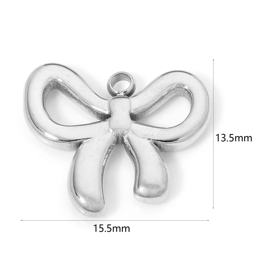 Bild von 1 Stück Hypoallergen 304 Edelstahl Ins Stil Charms Schleife Silberfarbe 15.5mm x 13.5mm