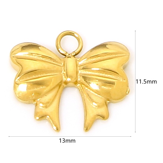 Bild von 1 Stück Vakuumbeschichtung 304 Edelstahl Ins Stil Charms Schleife Vergoldet 13mm x 11.5mm