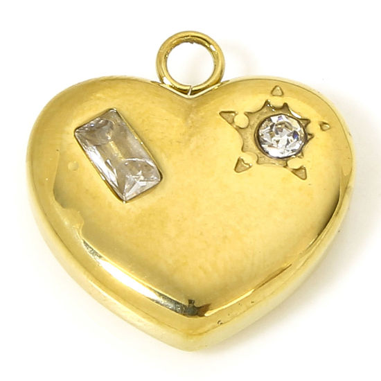 Immagine di 1 Pz Placcatura Sottovuoto 304 Acciaio Inossidabile San Valentino Ciondoli Cuore Oro Placcato Stella Trasparente Strass 14.5mm x 14mm
