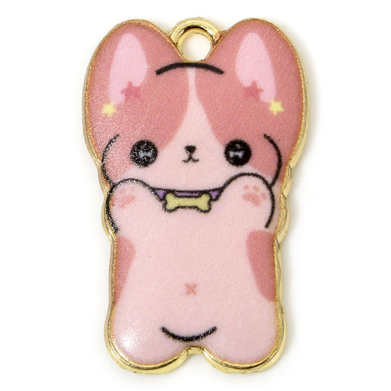 Изображение 10 PCs Zinc Based Alloy Charms Gold Plated Pink Dog Animal Animal Enamel 25mm x 16mm