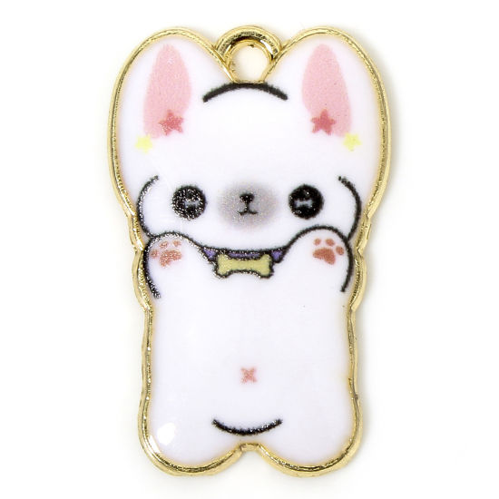 Изображение 10 PCs Zinc Based Alloy Charms Gold Plated White Dog Animal Animal Enamel 25mm x 16mm