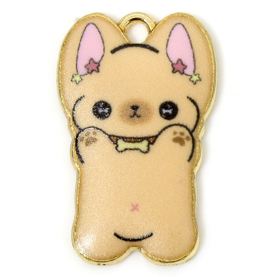 Imagen de 10 Unidades Zamak Colgantes Chapado en Oro Naranja Claro Perro Animal Esmalte 25mm x 16mm