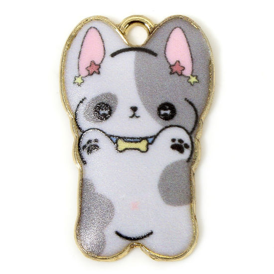 Изображение 10 PCs Zinc Based Alloy Charms Gold Plated Gray Dog Animal Animal Enamel 25mm x 16mm