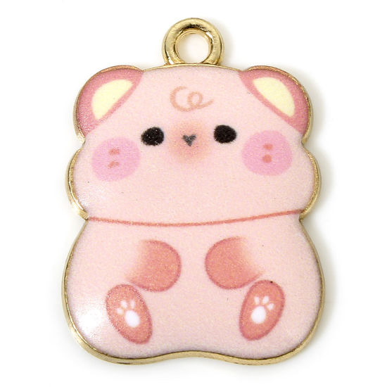 Immagine di 10 Pz Lega di Zinco Ciondoli Oro Placcato Rosa Criceto Animale Smalto 23mm x 17mm