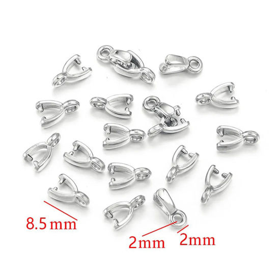 Image de 1 Pièce Fermoirs Pinces Bélière en 304 Acier Inoxydable Argent Mat 8.5mm x 2mm