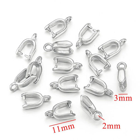 Image de 1 Pièce Fermoirs Pinces Bélière en 304 Acier Inoxydable Argent Mat 11mm x 3mm