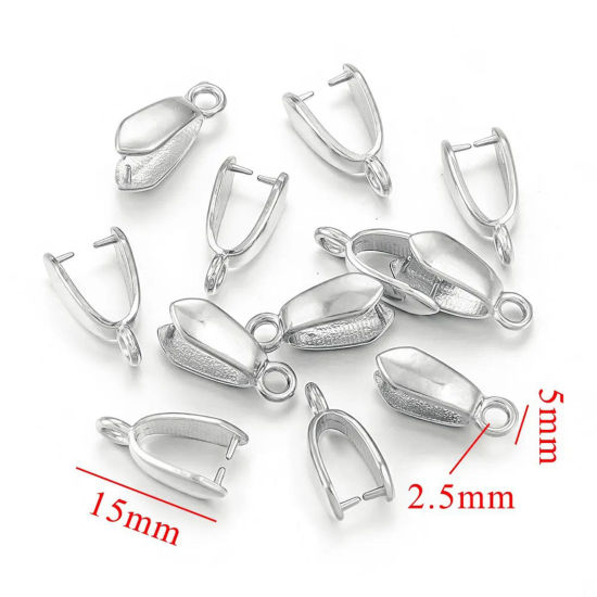 Image de 1 Pièce Fermoirs Pinces Bélière en 304 Acier Inoxydable Argent Mat 15mm x 5mm