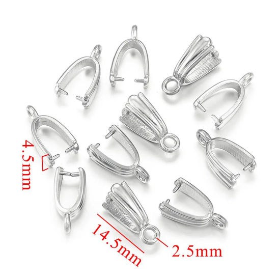 Image de 1 Pièce Fermoirs Pinces Bélière en 304 Acier Inoxydable Argent Mat 14.5mm x 4.5mm