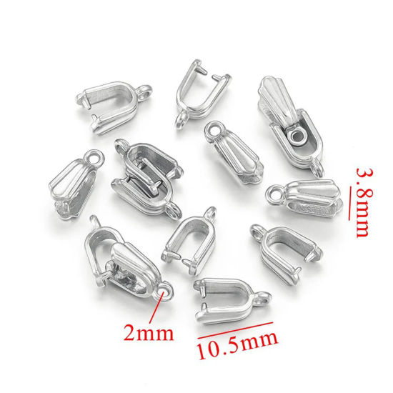 Image de 1 Pièce Fermoirs Pinces Bélière en 304 Acier Inoxydable Argent Mat 10.5mm x 3.5mm