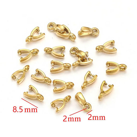 Image de 1 Pièce Fermoirs Pinces Bélière en 304 Acier Inoxydable Placage sous Vide Plaqué Or 18K 8.5mm x 2mm