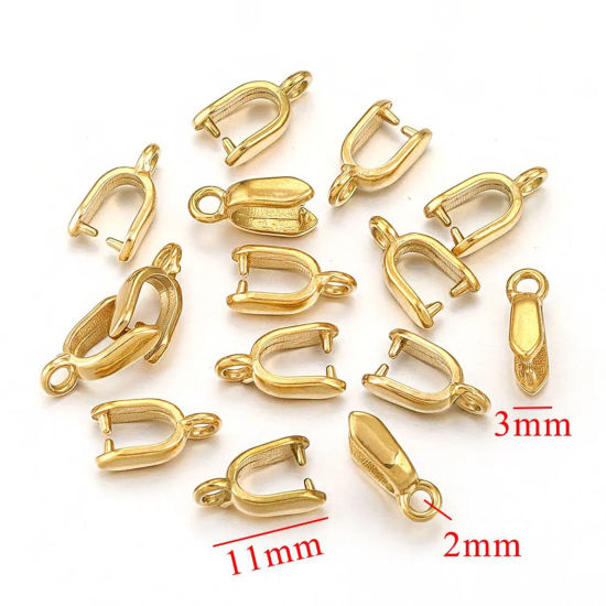 Image de 1 Pièce Fermoirs Pinces Bélière en 304 Acier Inoxydable Placage sous Vide Plaqué Or 18K 11mm x 3mm