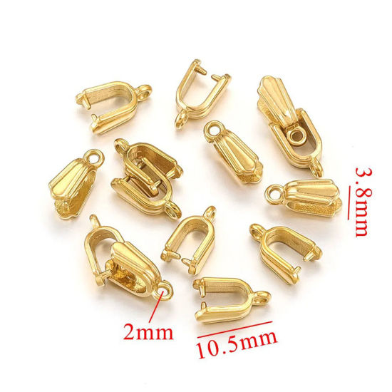 Image de 1 Pièce Fermoirs Pinces Bélière en 304 Acier Inoxydable Placage sous Vide Plaqué Or 18K 10.5mm x 3.5mm