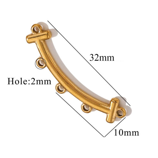 Picture of 2 PCs 304 Stainless Steel Boho Chic Bohemia Chandelier Connectors Gold Plated Curve 32mm x 10mm
