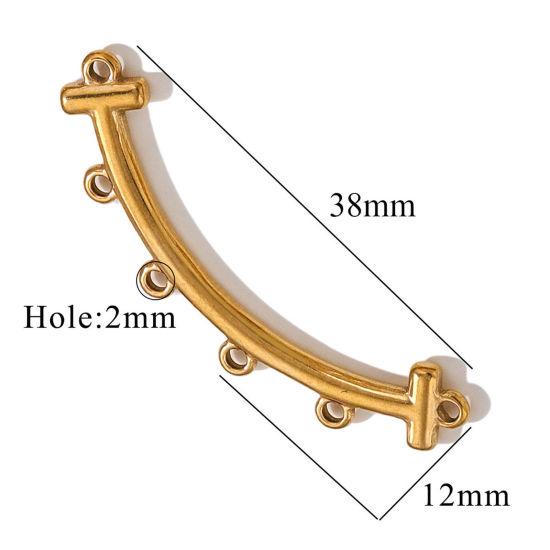 Picture of 2 PCs 304 Stainless Steel Boho Chic Bohemia Chandelier Connectors Gold Plated Curve 38mm x 12mm