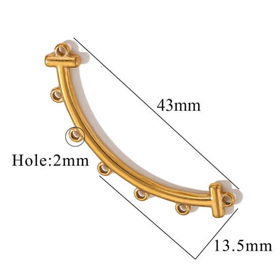 Picture of 2 PCs 304 Stainless Steel Boho Chic Bohemia Chandelier Connectors Gold Plated Curve 43mm x 13.5mm