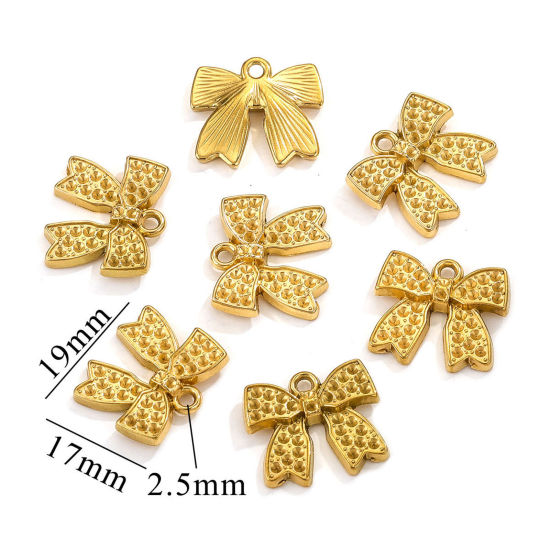 Picture of 1 Piece Vacuum Plating 304 Stainless Steel Charms Gold Plated Bowknot 19mm x 17mm
