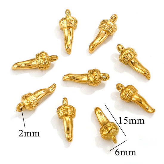 Picture of 1 Piece Vacuum Plating 304 Stainless Steel Charms Gold Plated Chili 6mm x 15mm