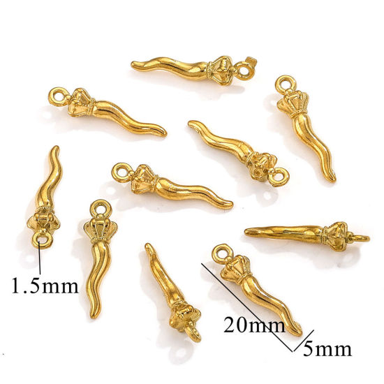 Picture of 1 Piece Vacuum Plating 304 Stainless Steel Charms Gold Plated Chili Crown 5mm x 20mm