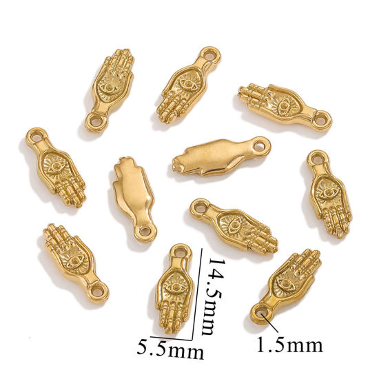 Image de 1 Pièce Breloques en 304 Acier Inoxydable Placage sous Vide Khamsa Symbole Paume Doré 5.5mm x 14.5mm