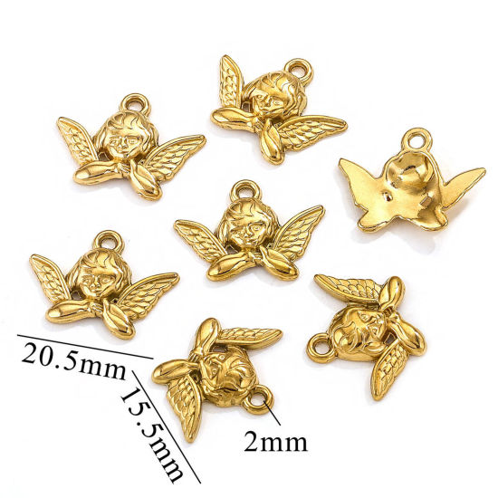 Picture of 1 Piece Vacuum Plating 304 Stainless Steel Charms Gold Plated Cupid 20.5mm x 15.5mm