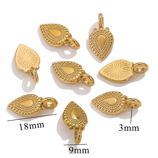 Picture of 1 Piece Vacuum Plating 304 Stainless Steel Charms Gold Plated Heart 9mm x 18mm