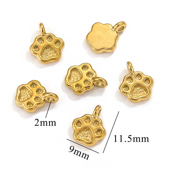 Picture of 1 Piece Vacuum Plating 304 Stainless Steel Charms Gold Plated Dog Paw Claw 9mm x 11.5mm